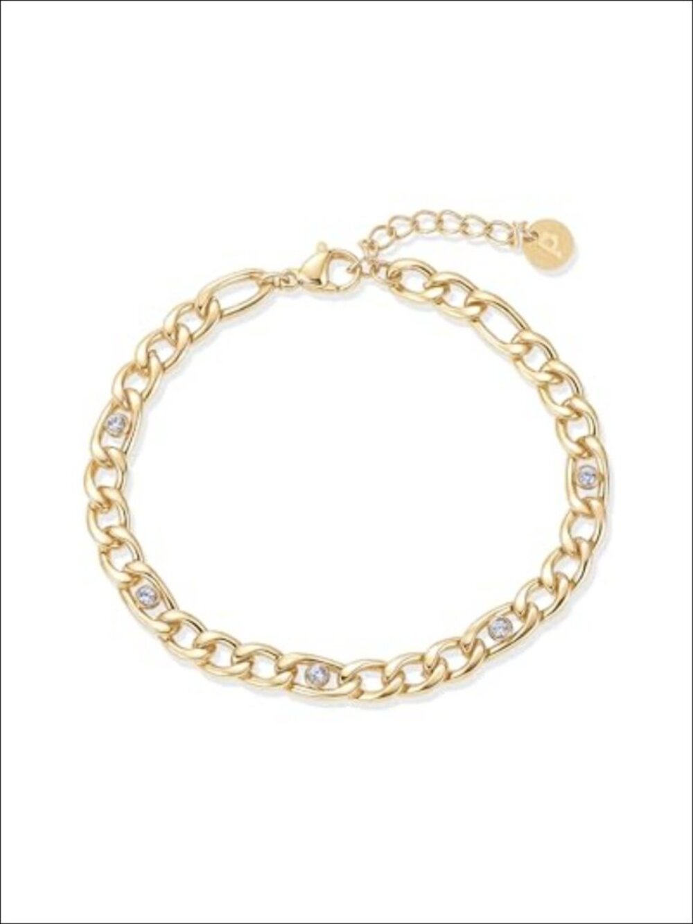 Waterproof Curb Chain Bracelet 14K Gold Plated Adjustable Stackable for Women